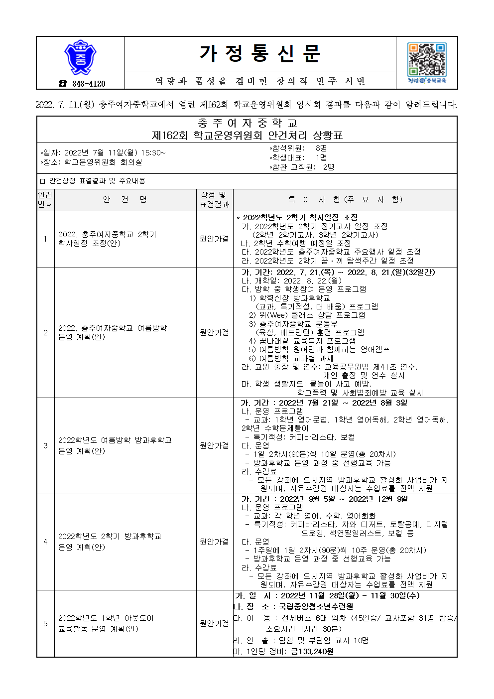 가정통신문-제162회 임시회(안건처리 결과 홍보)001