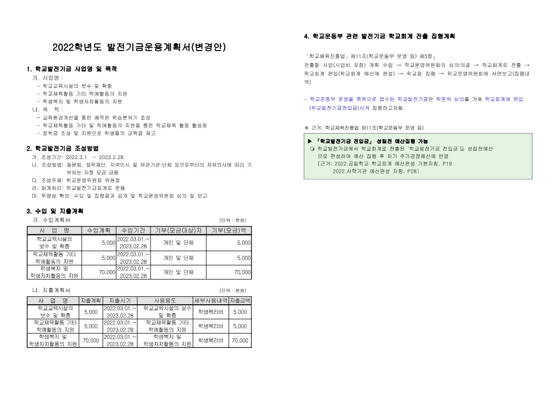 2022. 학교발전기금 운용계획(변경안)_1