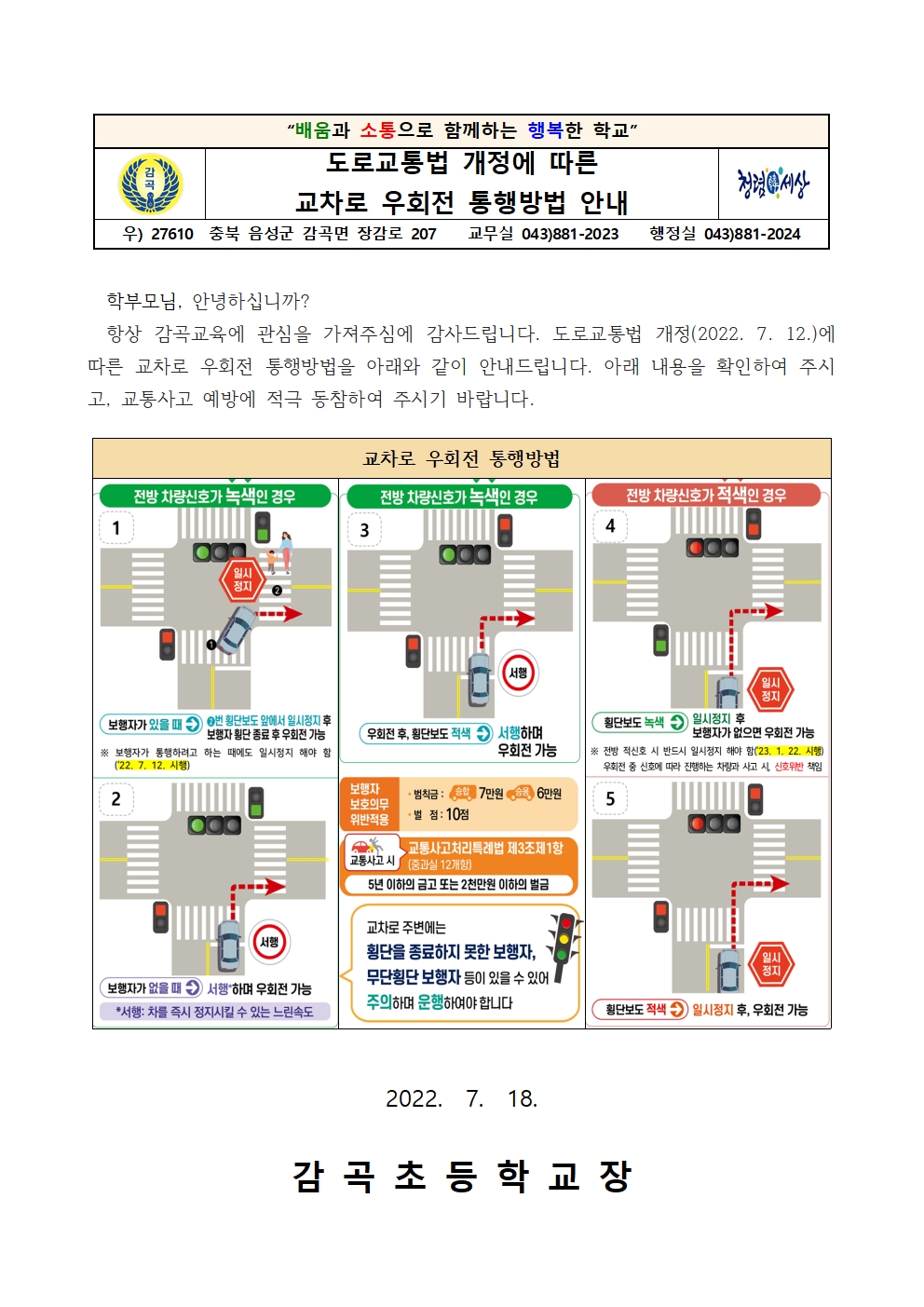 도로교통법 개정에 따른 교차로 우회전 통행방법 안내001