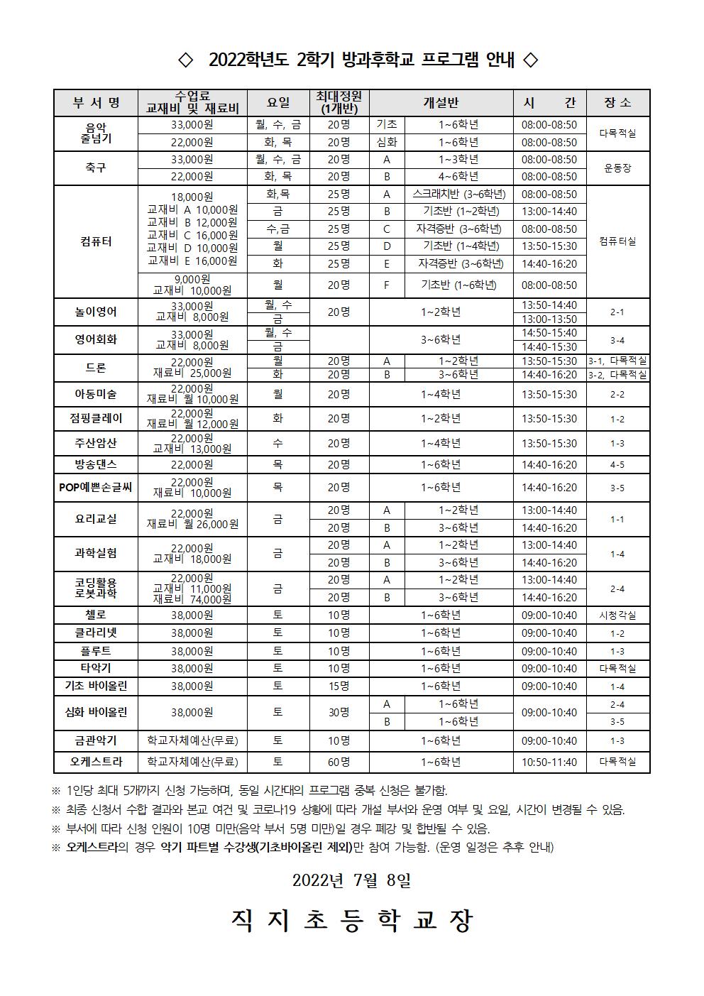 2022. 2학기 방과후학교 수강 신청 안내장002