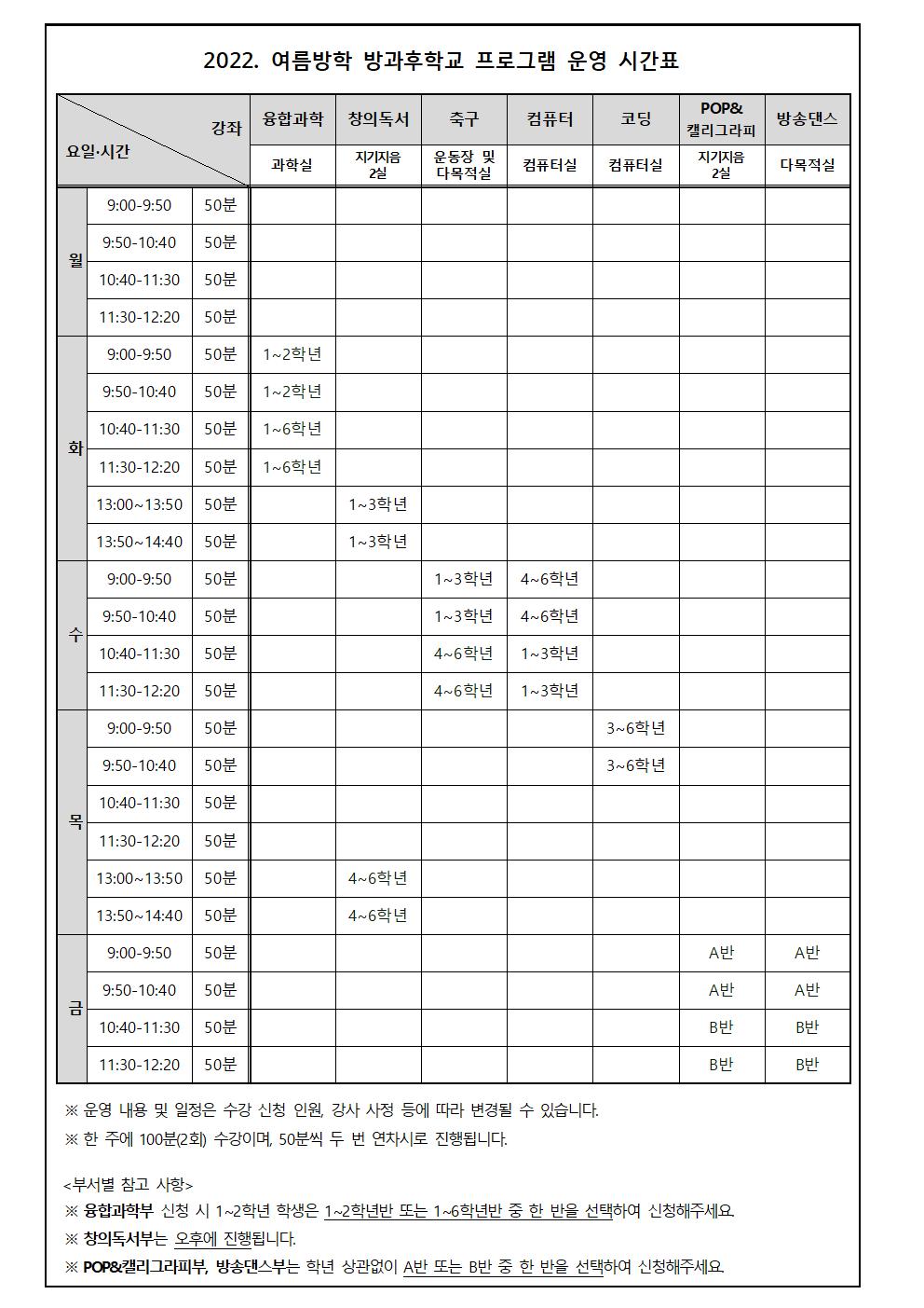 2022. 여름방학 중 방과후학교 프로그램 신청 안내문001