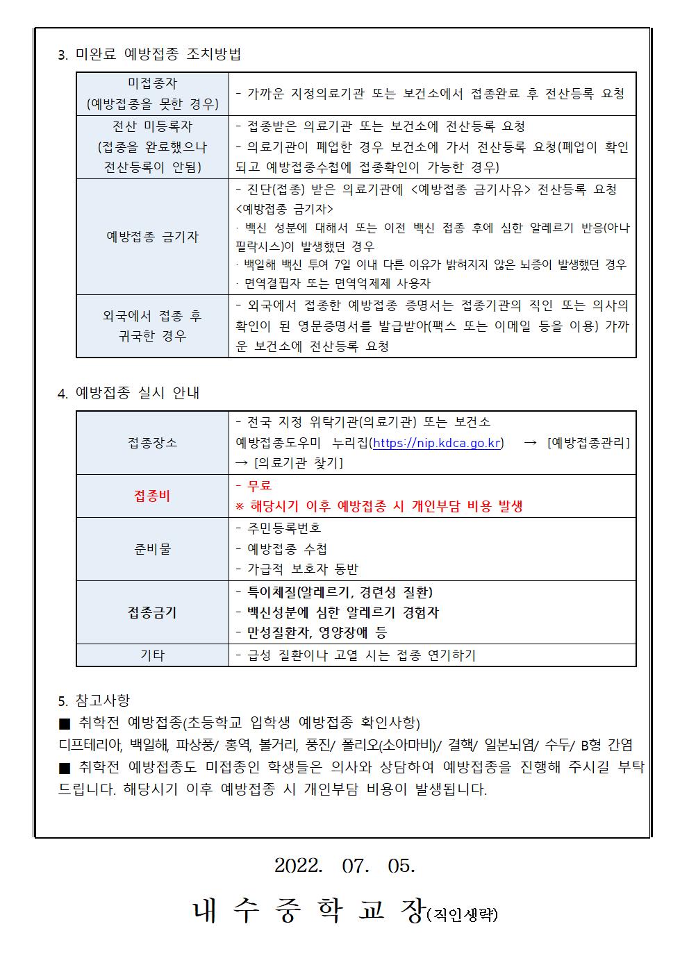 2020~2022 중학교 입학생 예방접종 미완료자 접종 안내 가정통신문002