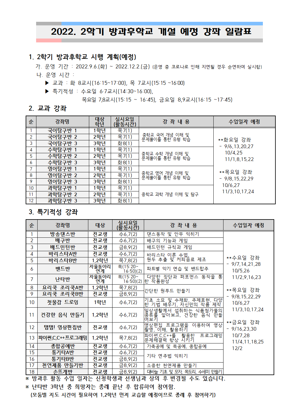 가정통신문(2022학년도 2학기 방과후학교 참여 희망 조사)002
