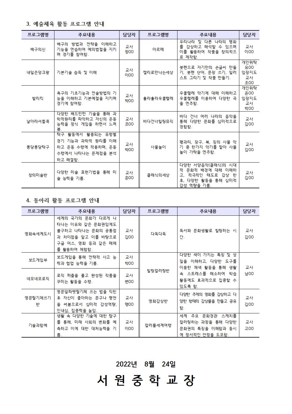 가정통신문_2022. 자유학년제 2학기 프로그램 운영 안내(1)002