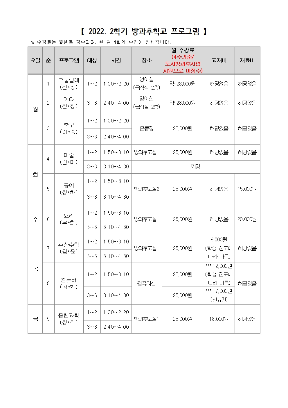 가정통신문(2022. 방과후학교 9월 교육비 이체 안내)002