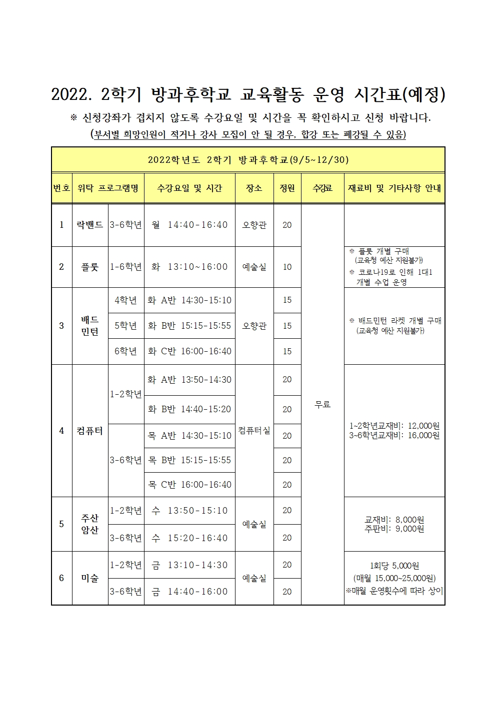 2022학년도 2학기 방과후학교 수강신청 안내장002