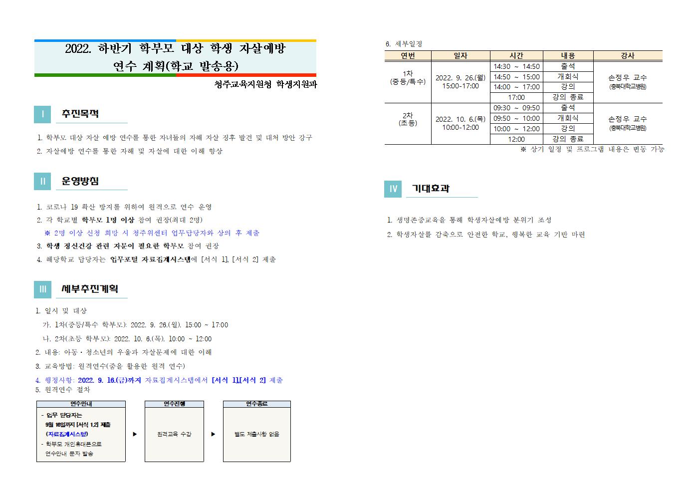 2022. 하반기 학부모 대상 학생 자살예방 연수 계획001