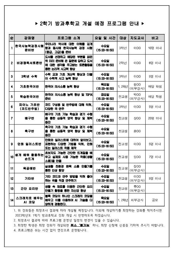 2022. 가정통신문_2학기 방과후학교 희망 조사_2