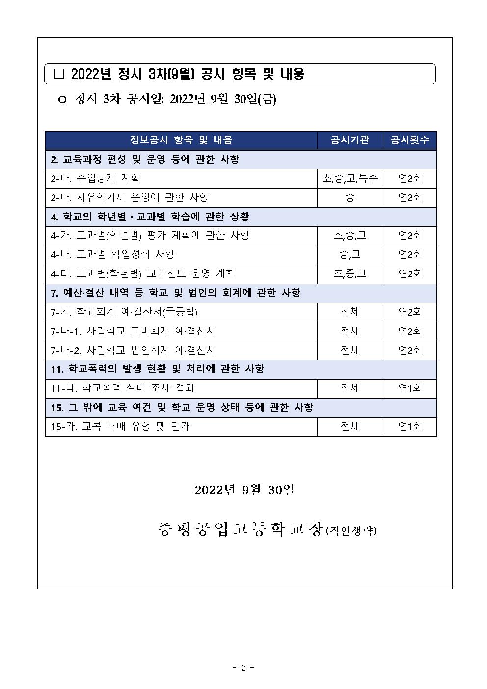 2022년 3차 학교정보공시 안내 가정통신문002