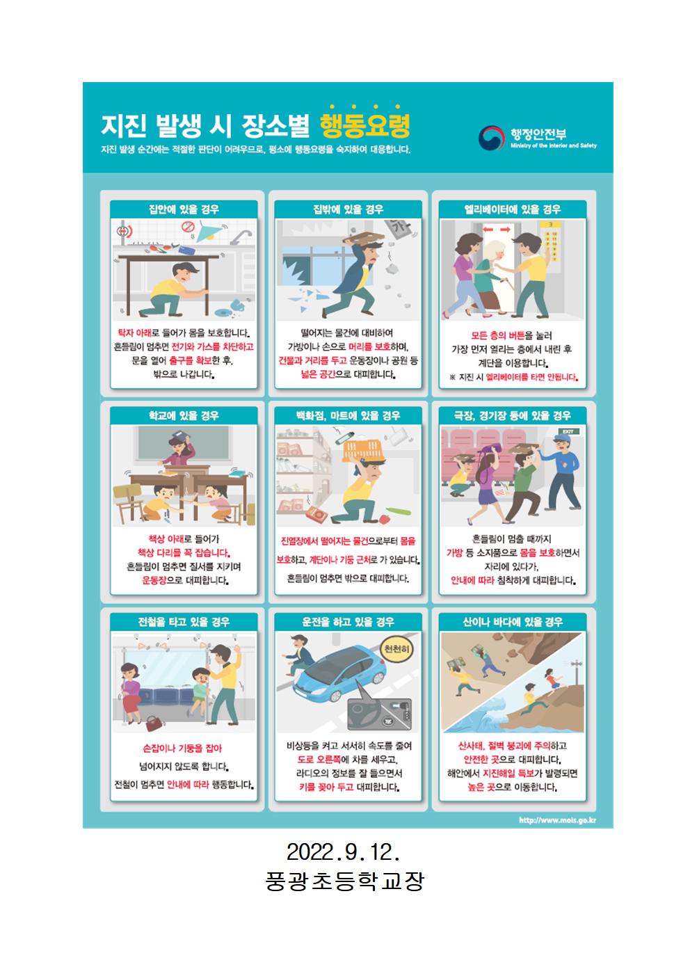 지진 발생 시 행동요령 안내(가정통신문)002