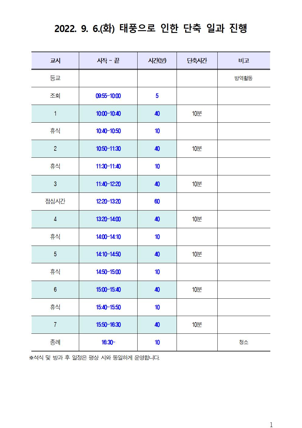 2022. 일과운영표(09.06.)