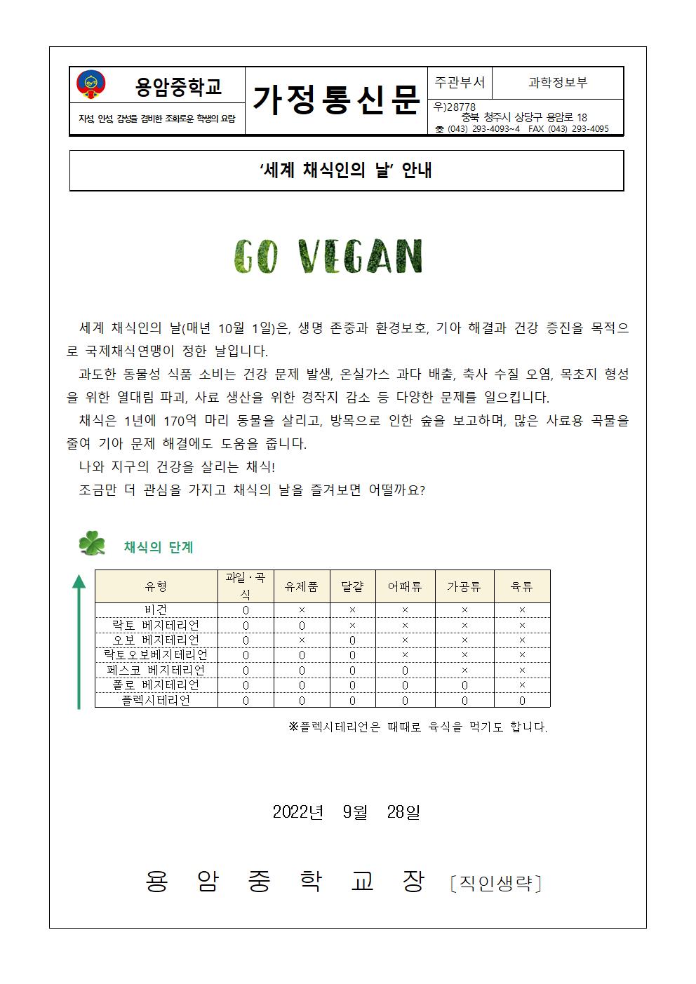 10월 환경기념일 가정통신문