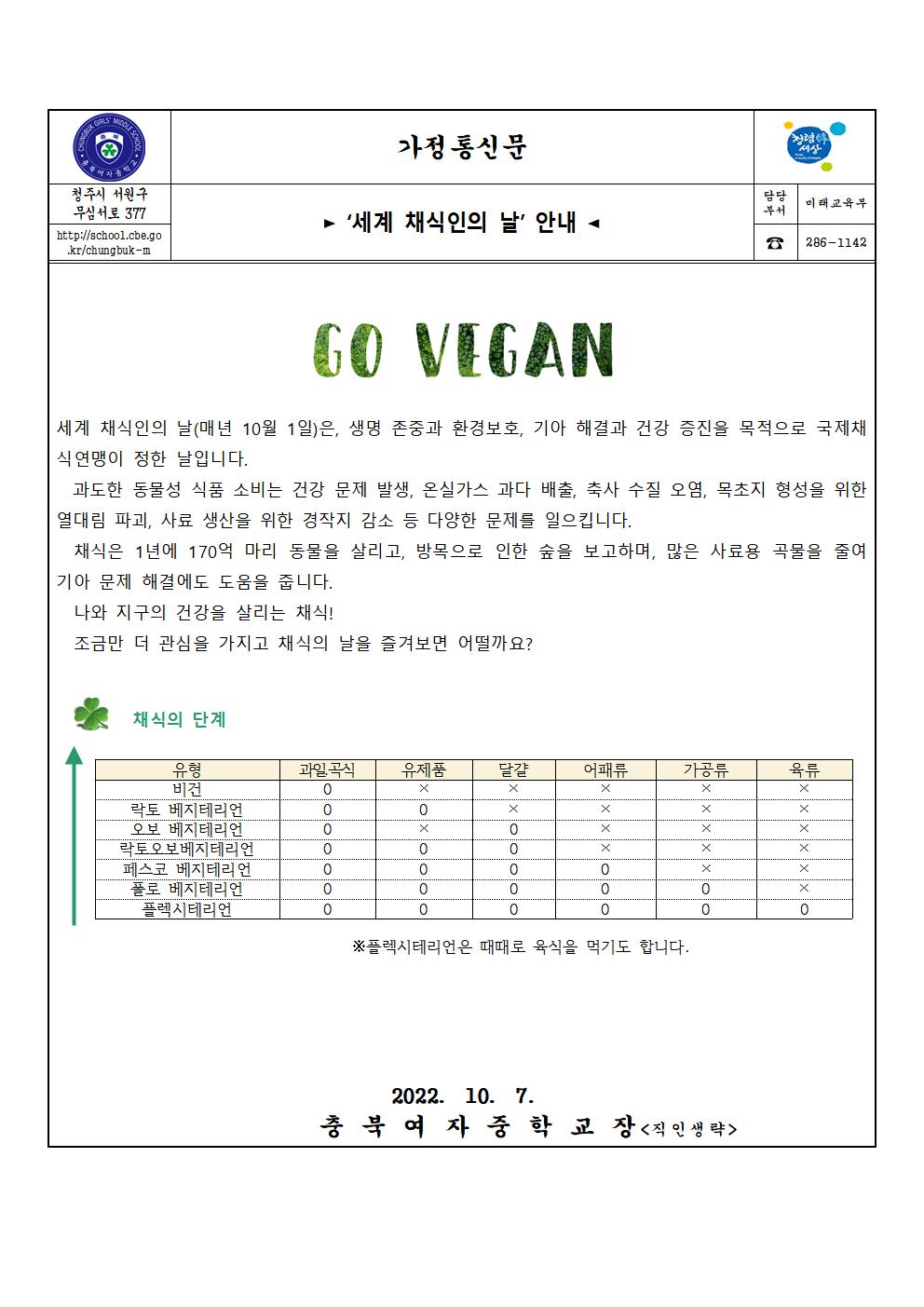 10월 채식인의 날 안내 가정통신문001