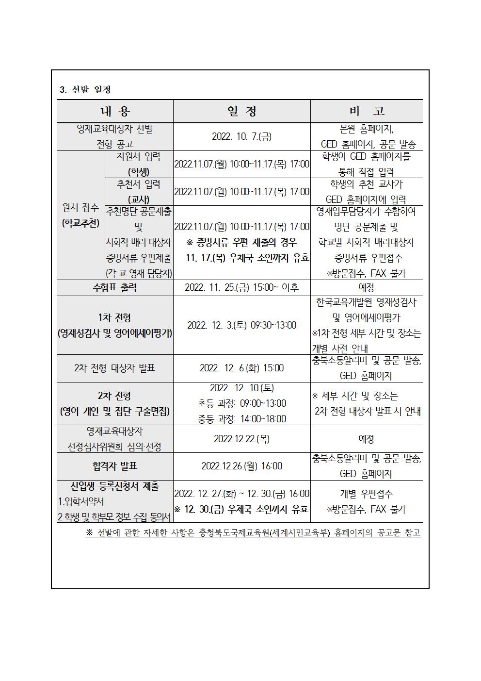 충청북도국제교육원 세계시민교육부_2023. 충청북도국제교육원 부설영재교육원(청주) 영재교육대상자 선발 가정통신문 예시002