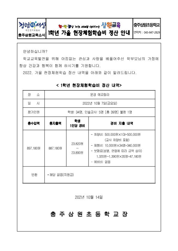 2022. 가을 현장체험학습 정산 결과_2