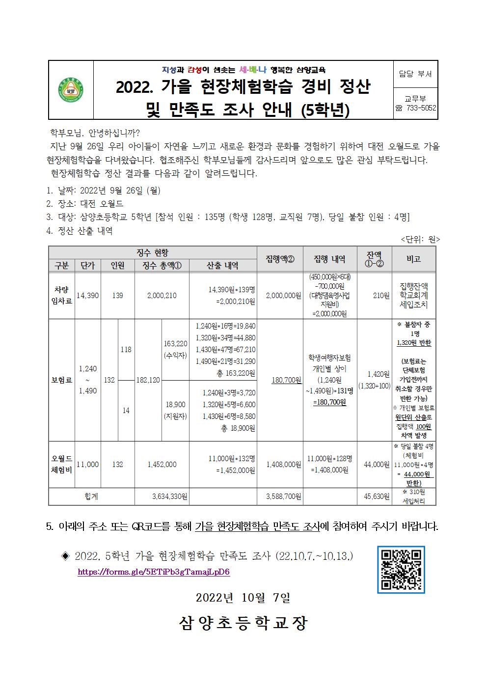 2022. 가을 현장체험학습 경비 정산 및 만족도 조사 안내장(1,3,4,5학년)004