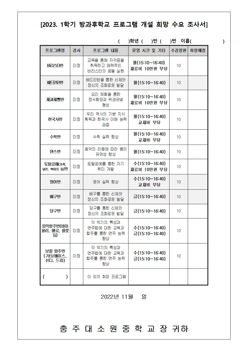 2023학년도 1학기 방과후학교 프로그램 개설 희망 조서002