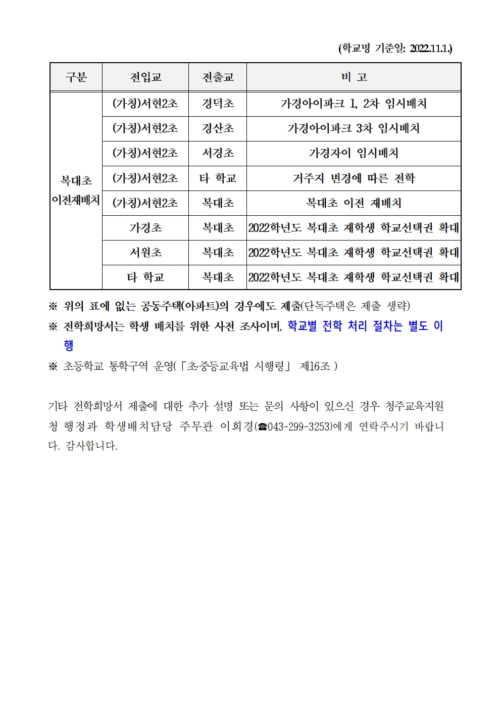 2023학년도 초등학교 학급 배정을 위한 전학 수요조사 안내문002