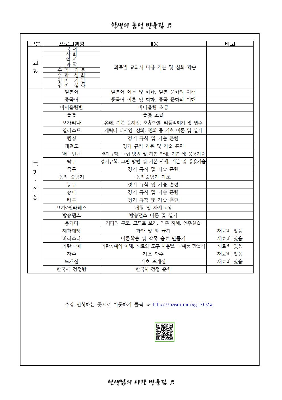 2022. 겨울방학 방과후학교 강좌 참여 신청 안내002