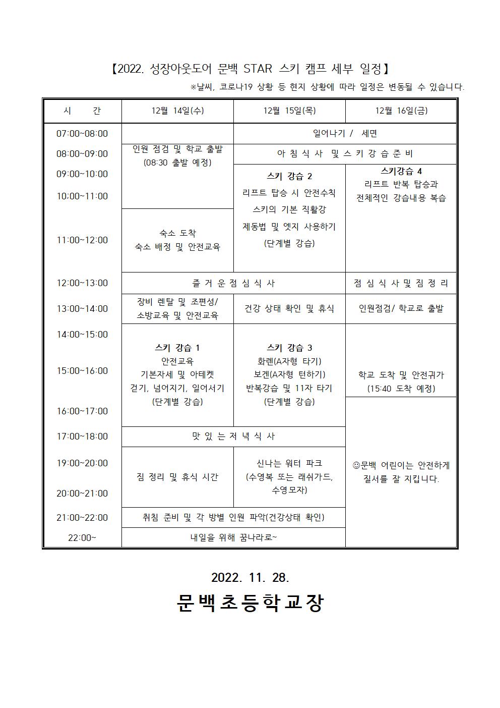 022. 성장아웃도어 문백 STAR 스키 캠프 가정안전지도 및 준비물, 일정안내002