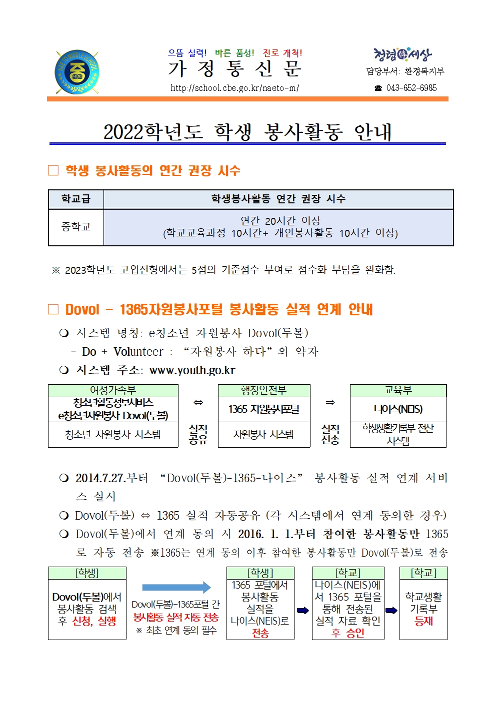2022학년도 2학기 학생 봉사활동 안내001