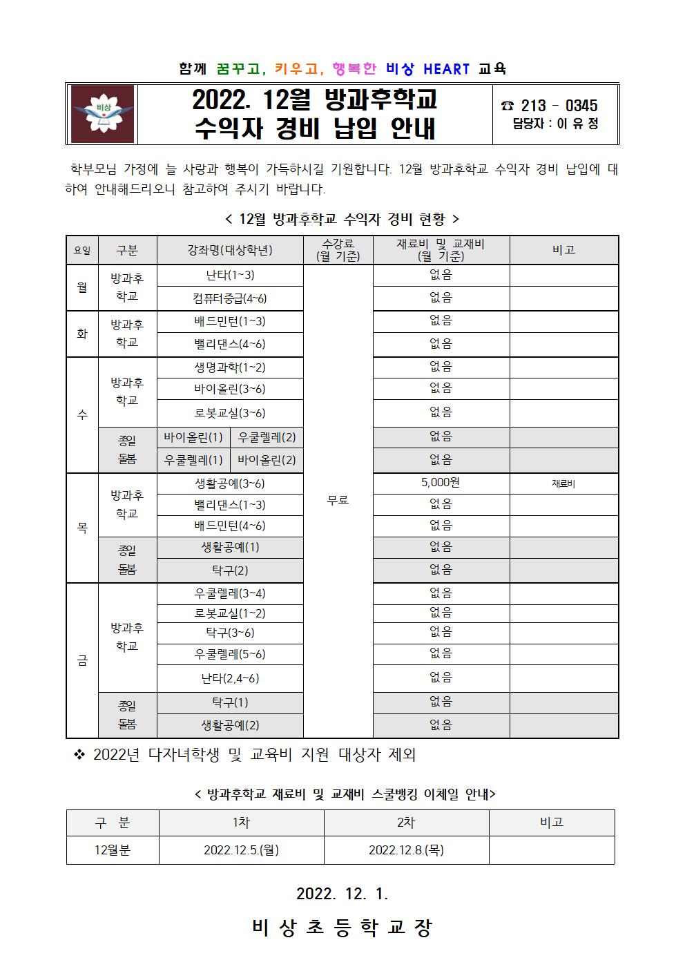 2022. 12월 방과후학교 수익자 경비 납입 안내001