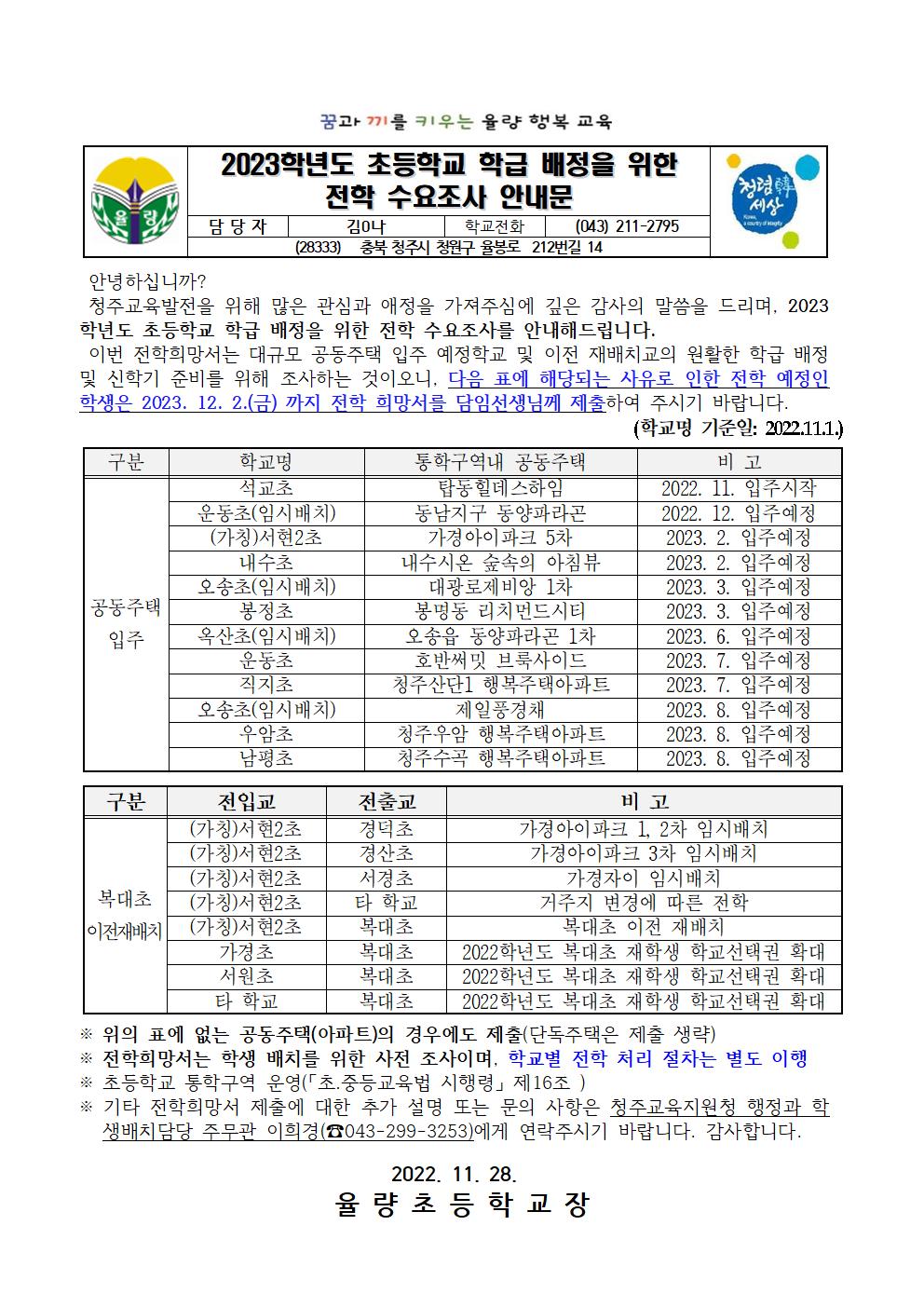 (안내장)2023학년도 초등학교 학급배정을 위한 전학 수요 조사 계획001