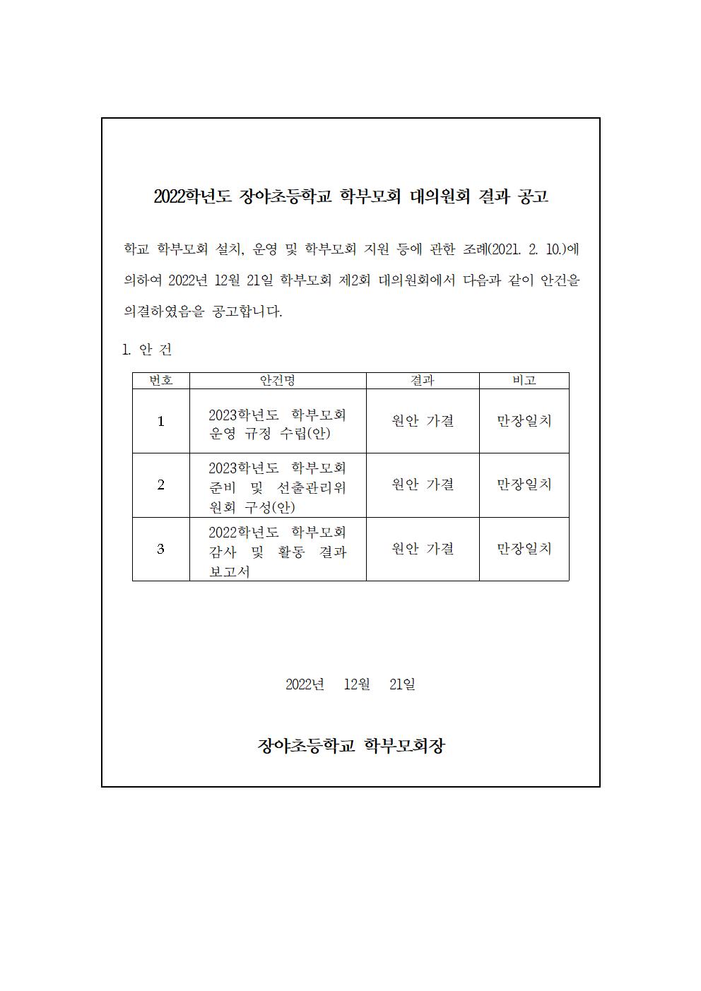 2022학년도 학부모회 대의원회 결과 공고001