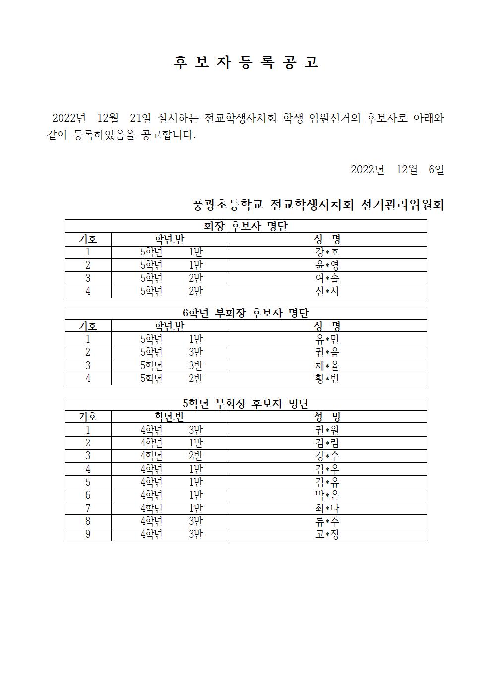 2023. 전교학생회 임원 선거 입후보자 등록 공고(공개용)001