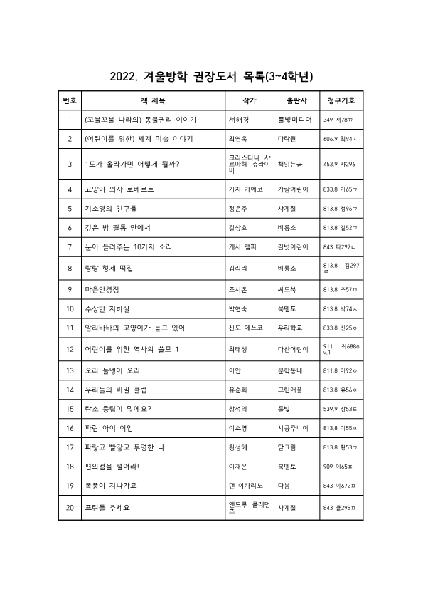 2022.겨울방학 권장도서 목록(중학년)_1