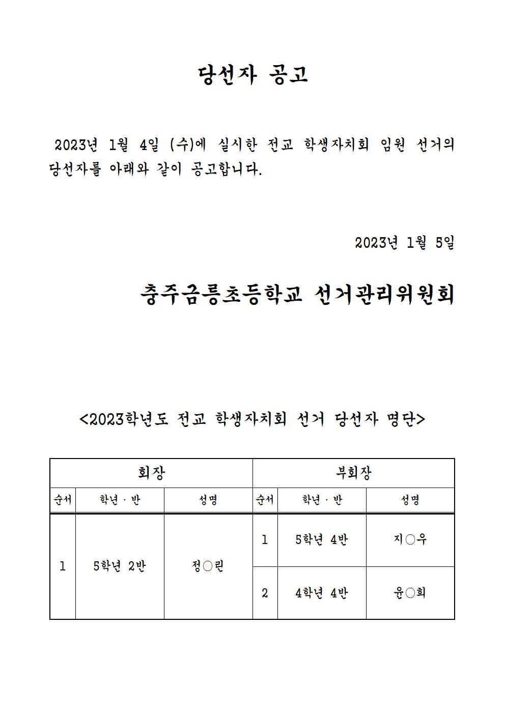 2023학년도 전교 학생자치회 임원 선거 당선자 공고 및 이의신청서(공지용)001