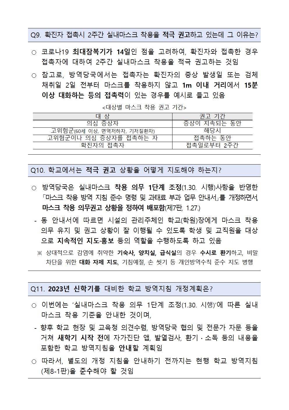 실내 마스크 착용 의무 조정에 따른 학교 적용사항004