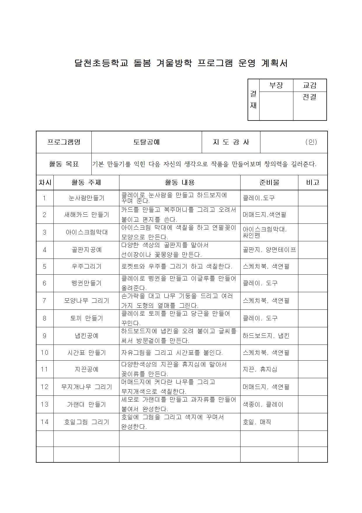 겨울 돌봄단체프로그램 운영계획서(강사별)001