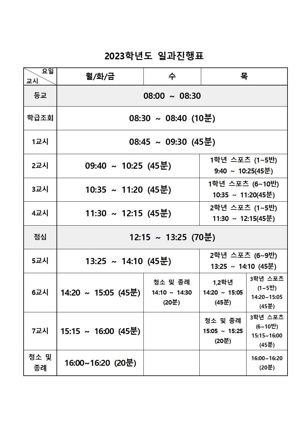 2023. 1학기 일과진행표(3월 3일부터)001