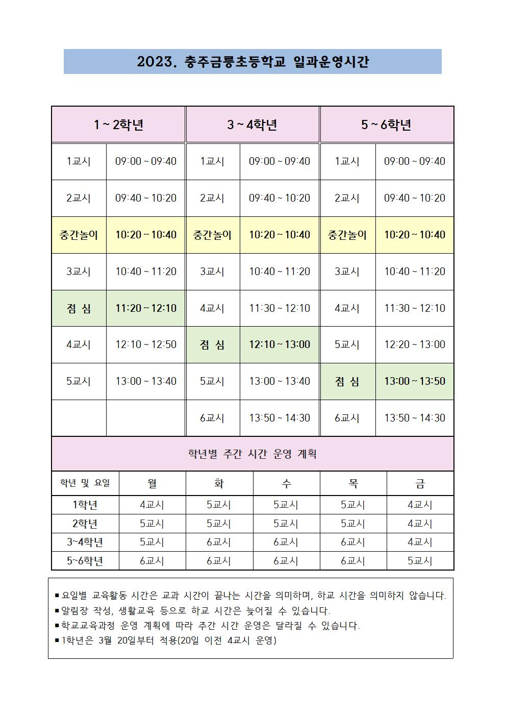 2023. 일과운영시간표001