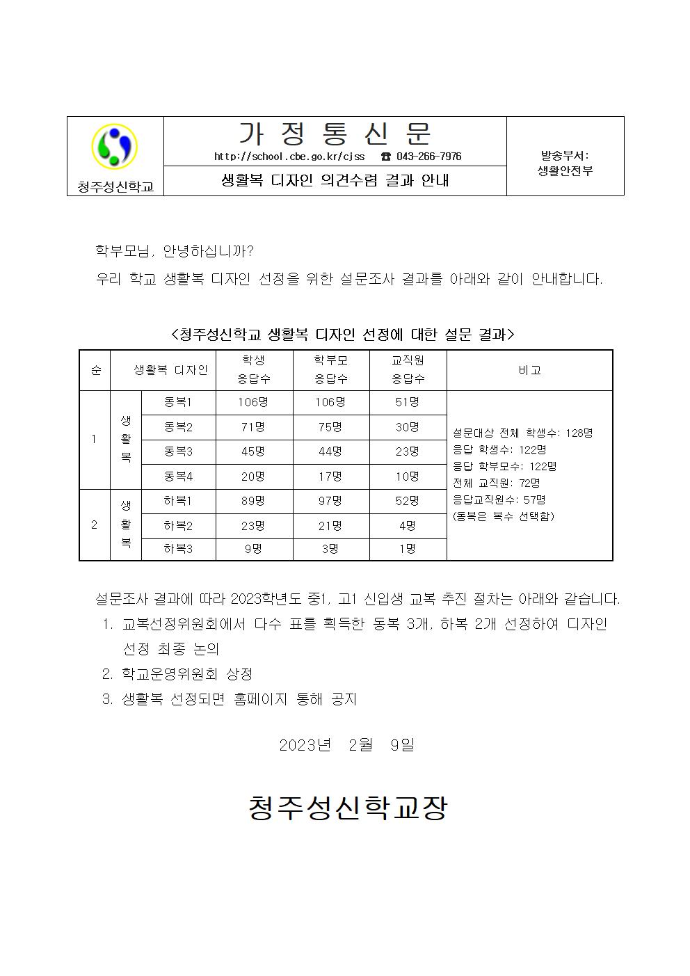 생활복 디자인 설문결과 가정통신문001