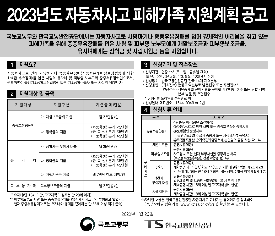 2023년도 자동차사고 피해가족 지원계획 안내문