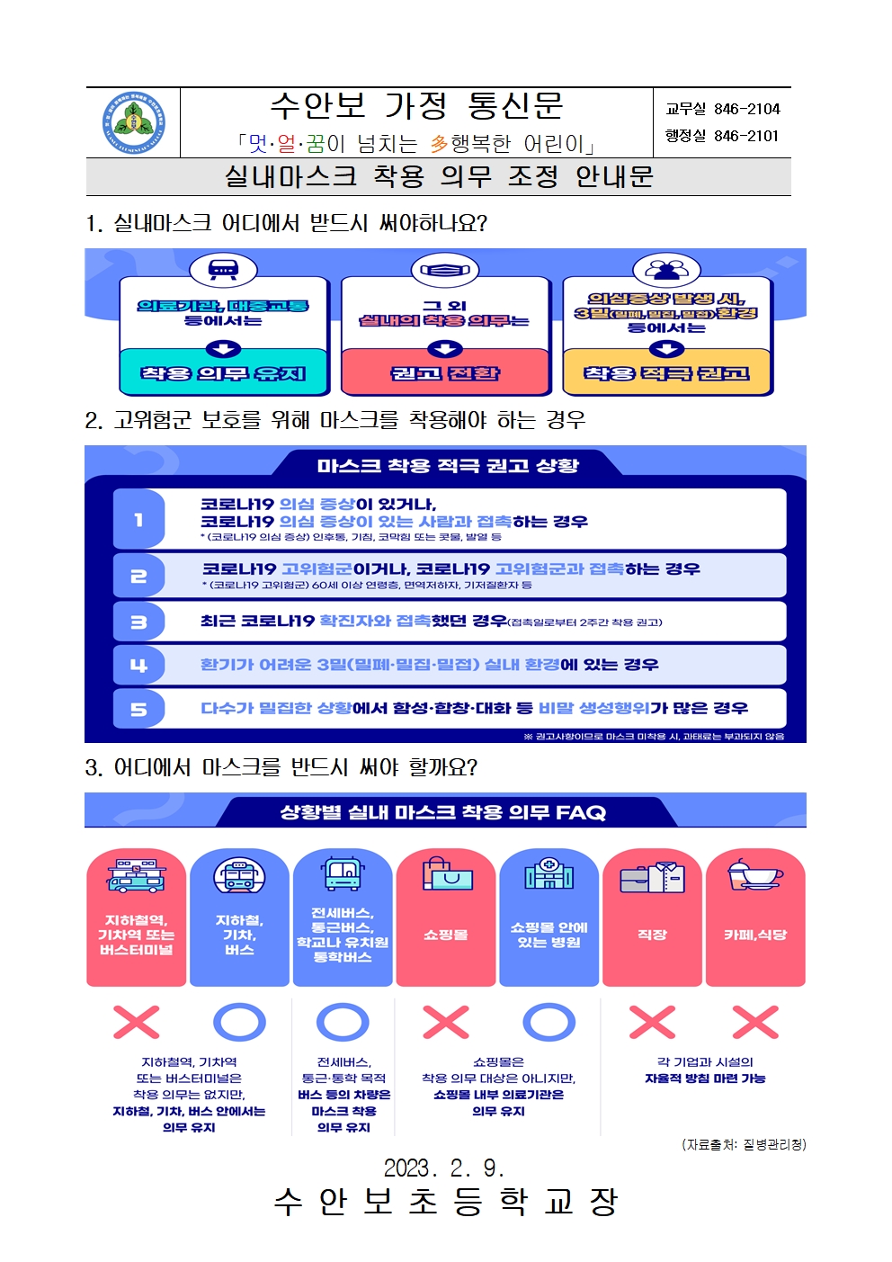 실내마스크 착용 의무 조정 안내문001