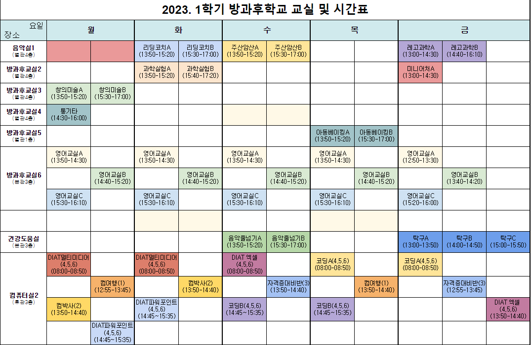 2023.1학기 방과후학교 시간표