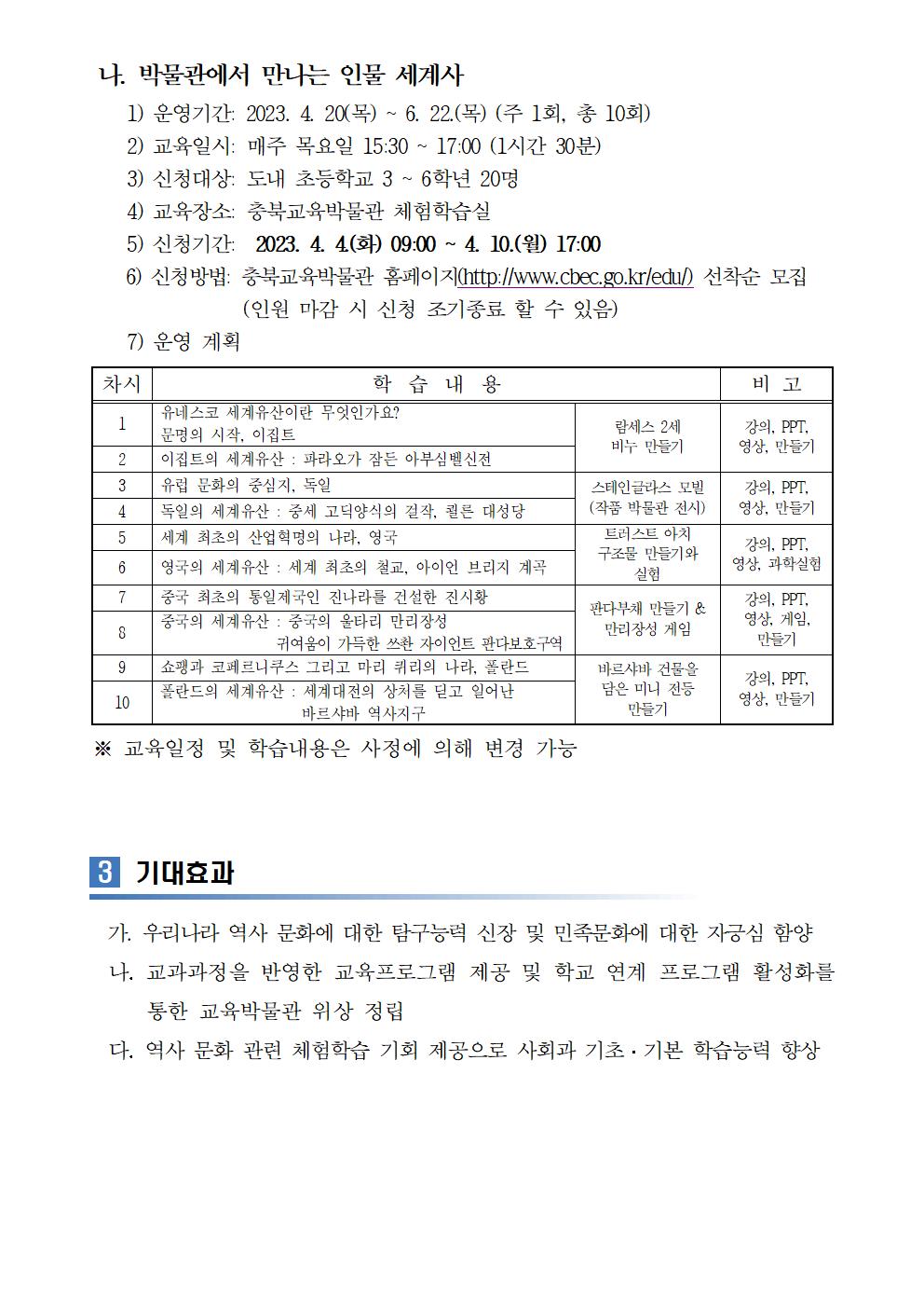 2023년 상반기 충북교육박물관 상설교육프로그램 운영 계획002