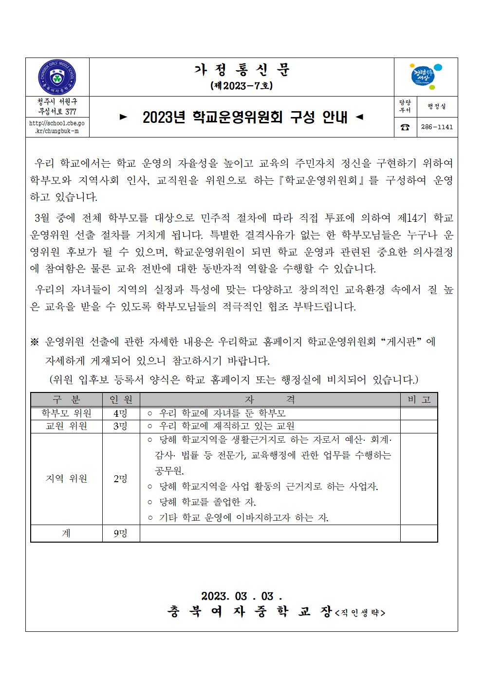 2023년 학교운영위원회 구성 안내001