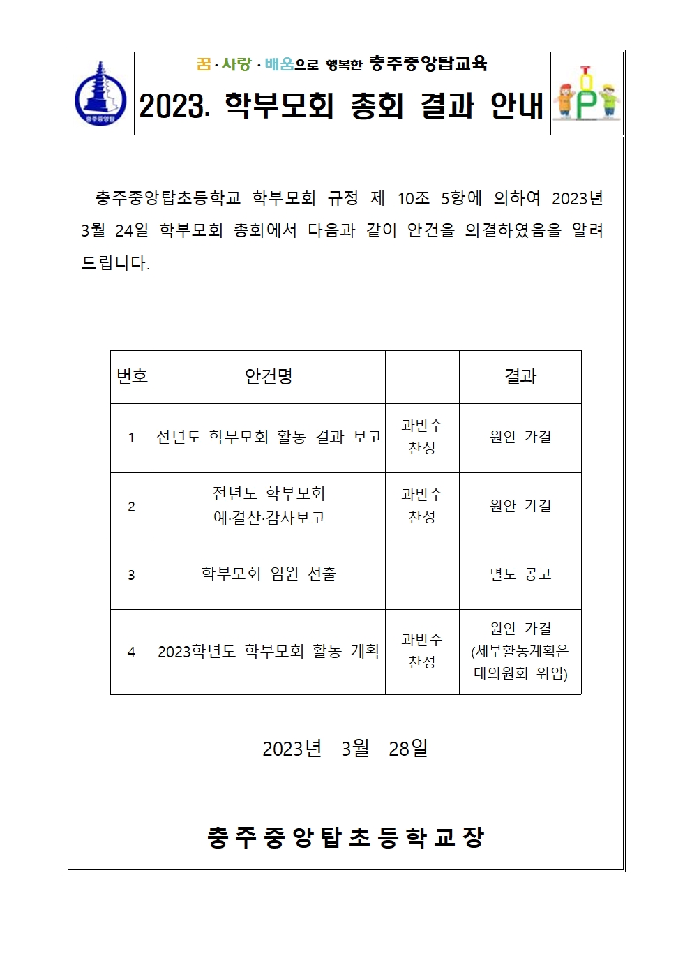 2023. 학부모회 총회 결과 가정통신문001