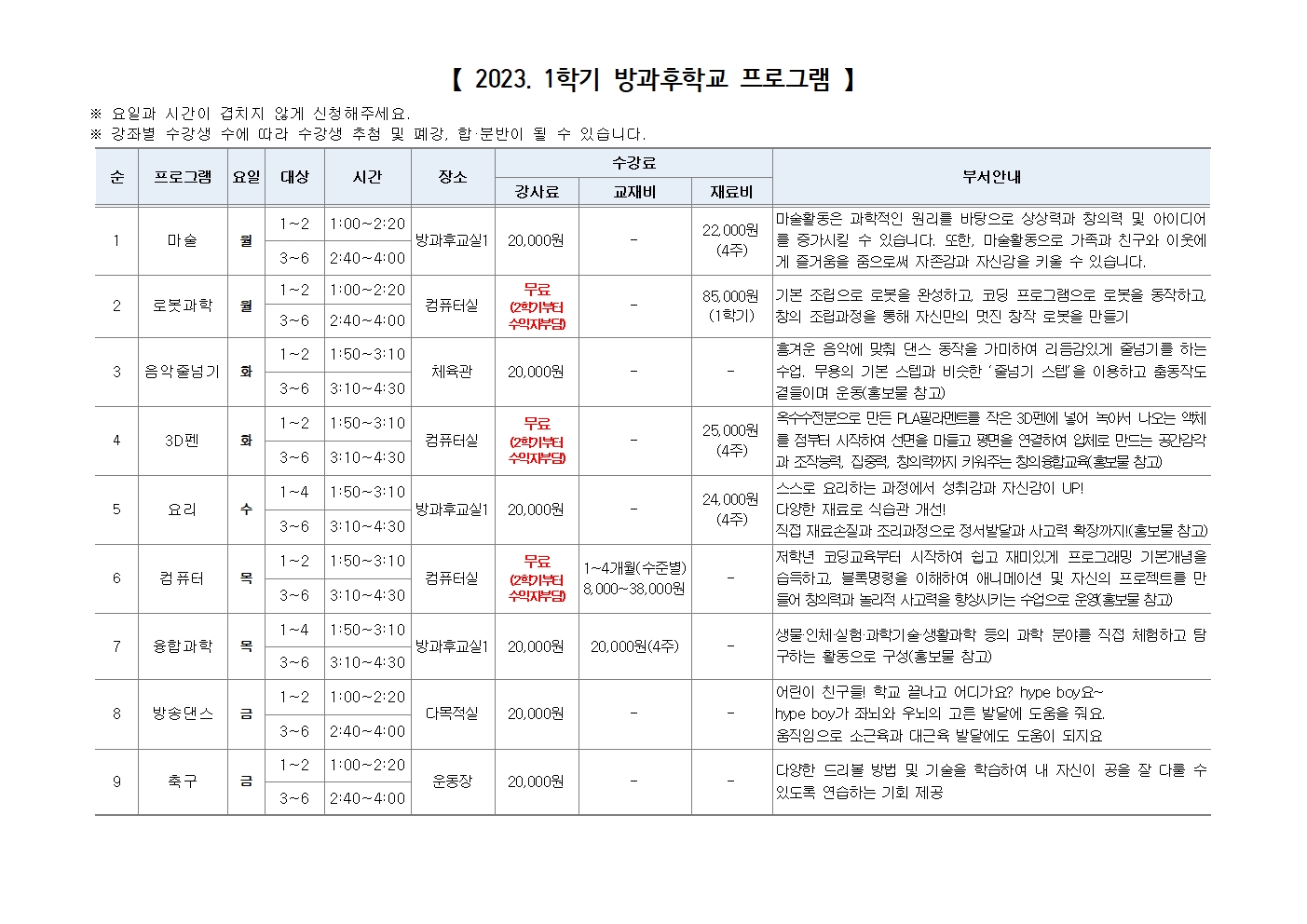 가정통신문(2023년 1학기 방과후학교 추가 모집 안내)002