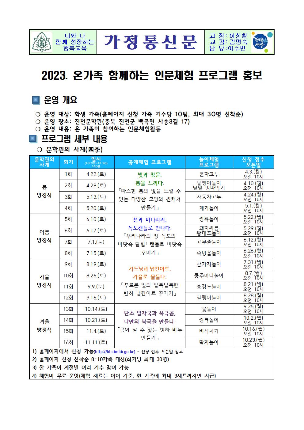 2023. 온가족 함께하는 인문체험 프로그램 안내001