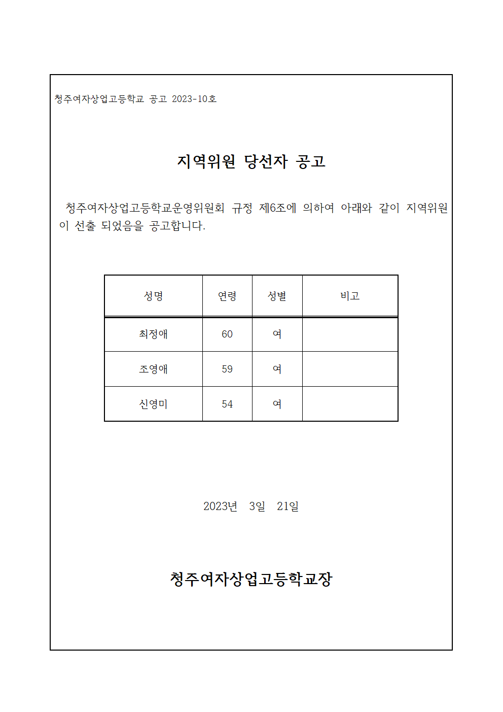 지역위원 당선자 공고문001