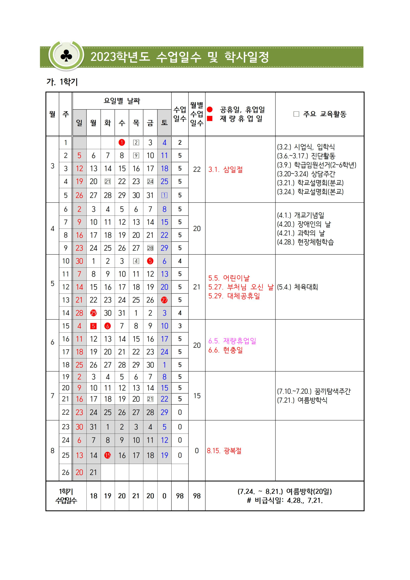 ◆2023. 수업일수 및 학사일정001