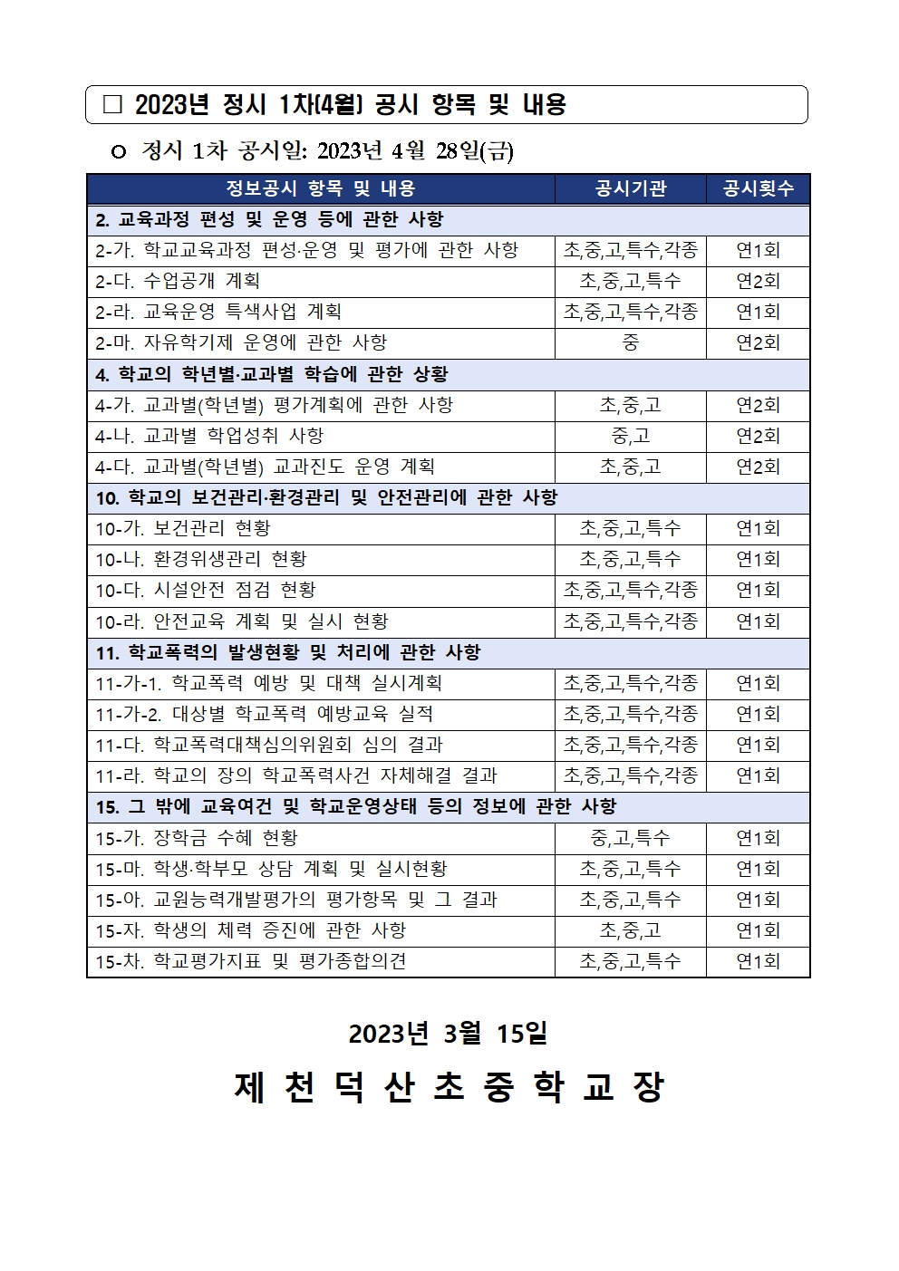 2023. 정시 1차(4월) 정보공시 가정통신문002