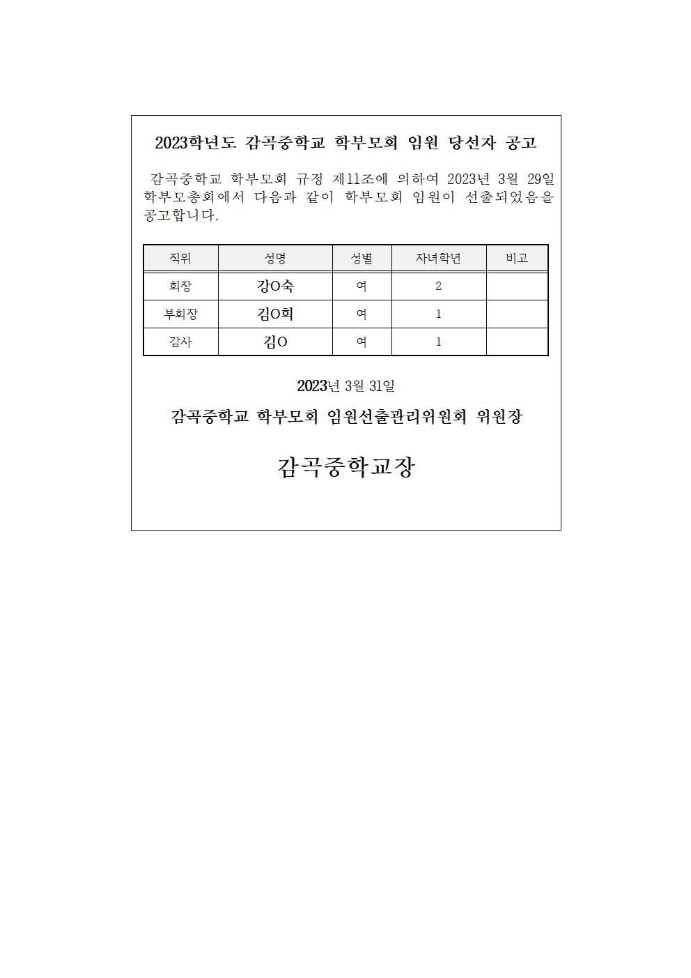 2023. 학부모회 임원 당선자 공고001