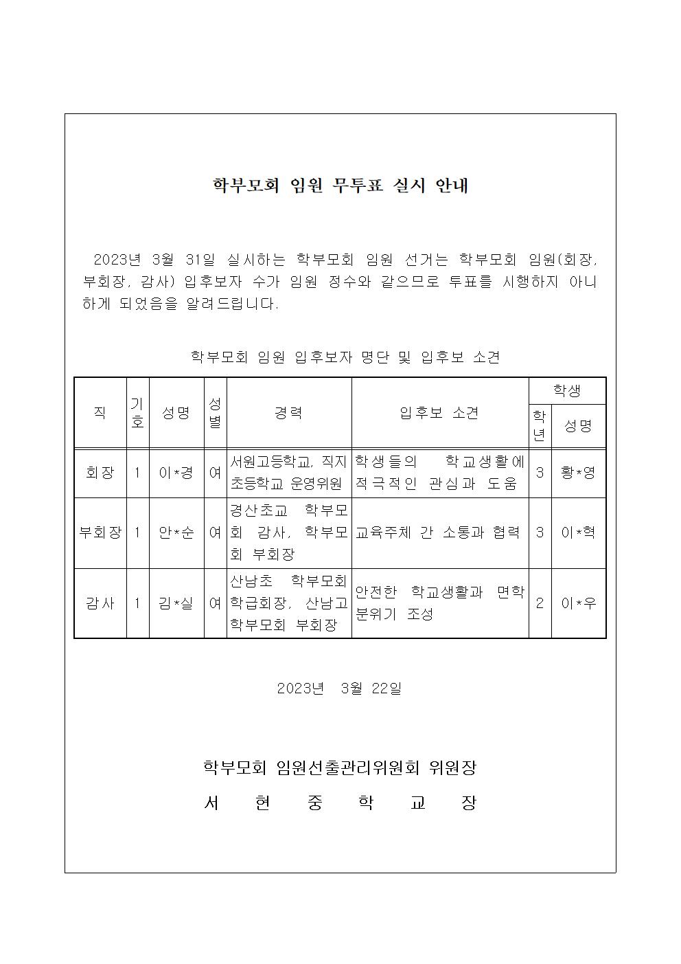 2023. 학부모회 임원 무투표 실시 안내001