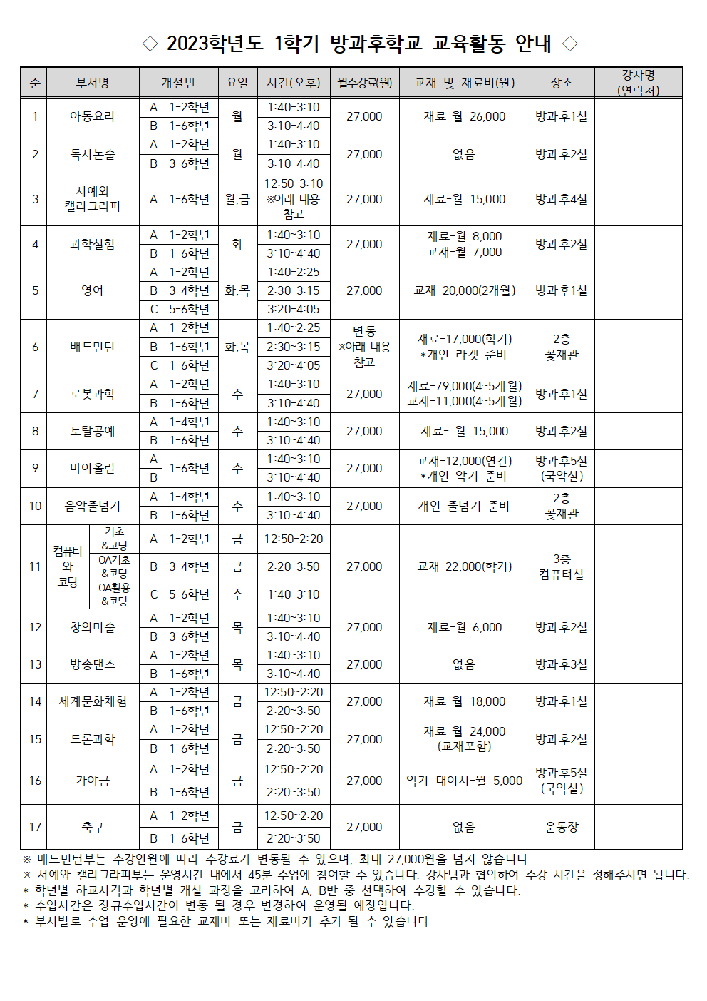 2023학년도 1학기 방과후학교 수강신청 안내(홈페이지)002